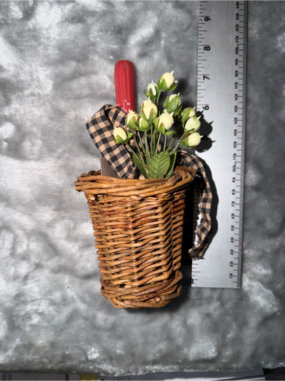 Rustic Wicker Pocket with Red Handle and Cream Floral Accent by some mini decor